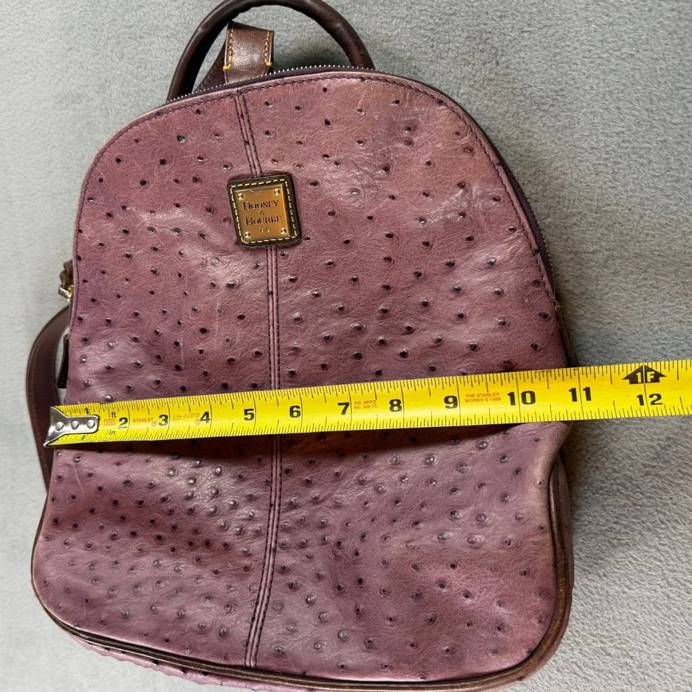Dooney & Bourke Vintage Purple Ostrich Embossed Leather Backpack Bag Brown Trim